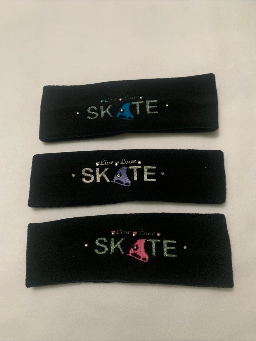 3 Pice Black 'SKATE' Embroidered Headbands - Pink, Blue, Purple Accents